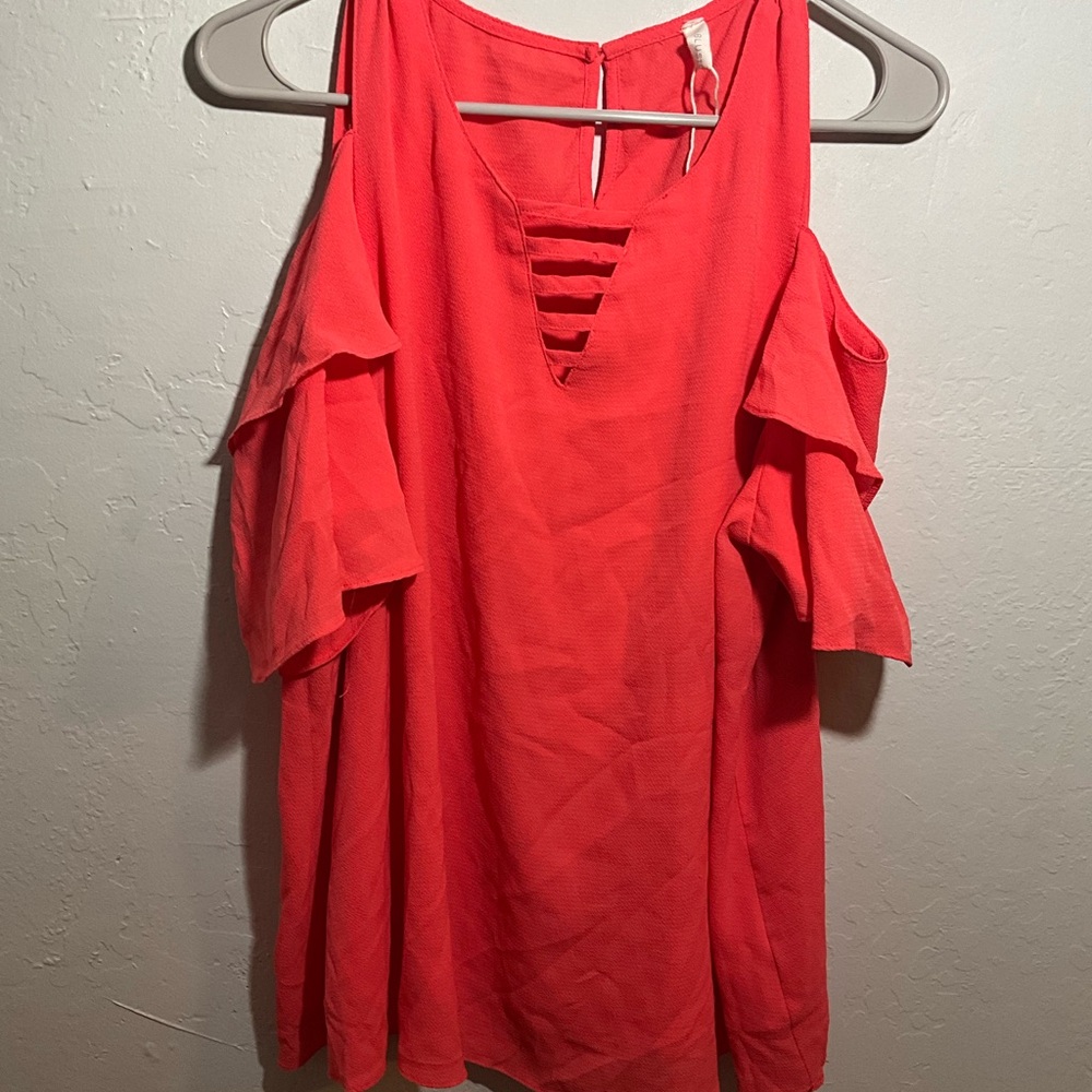 Coral Cold Shoulder Top